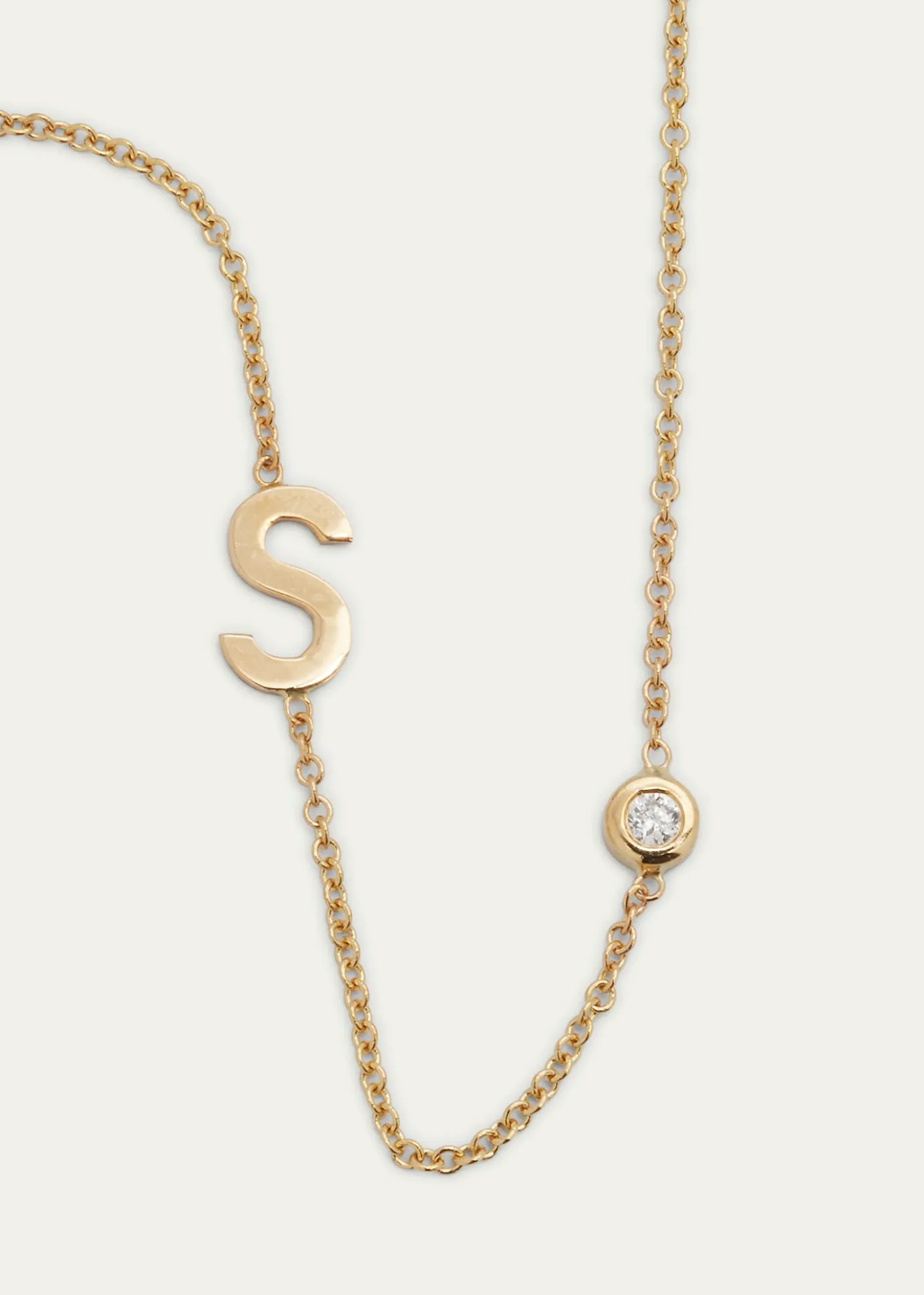 Zoe Lev Jewelry14k Gold Asymmetrical Initial and Bezel Diamond Necklace