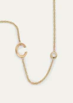 Zoe Lev Jewelry14K Gold Asymmetrical Initial and Bezel Diamond Necklace, 16-18"L