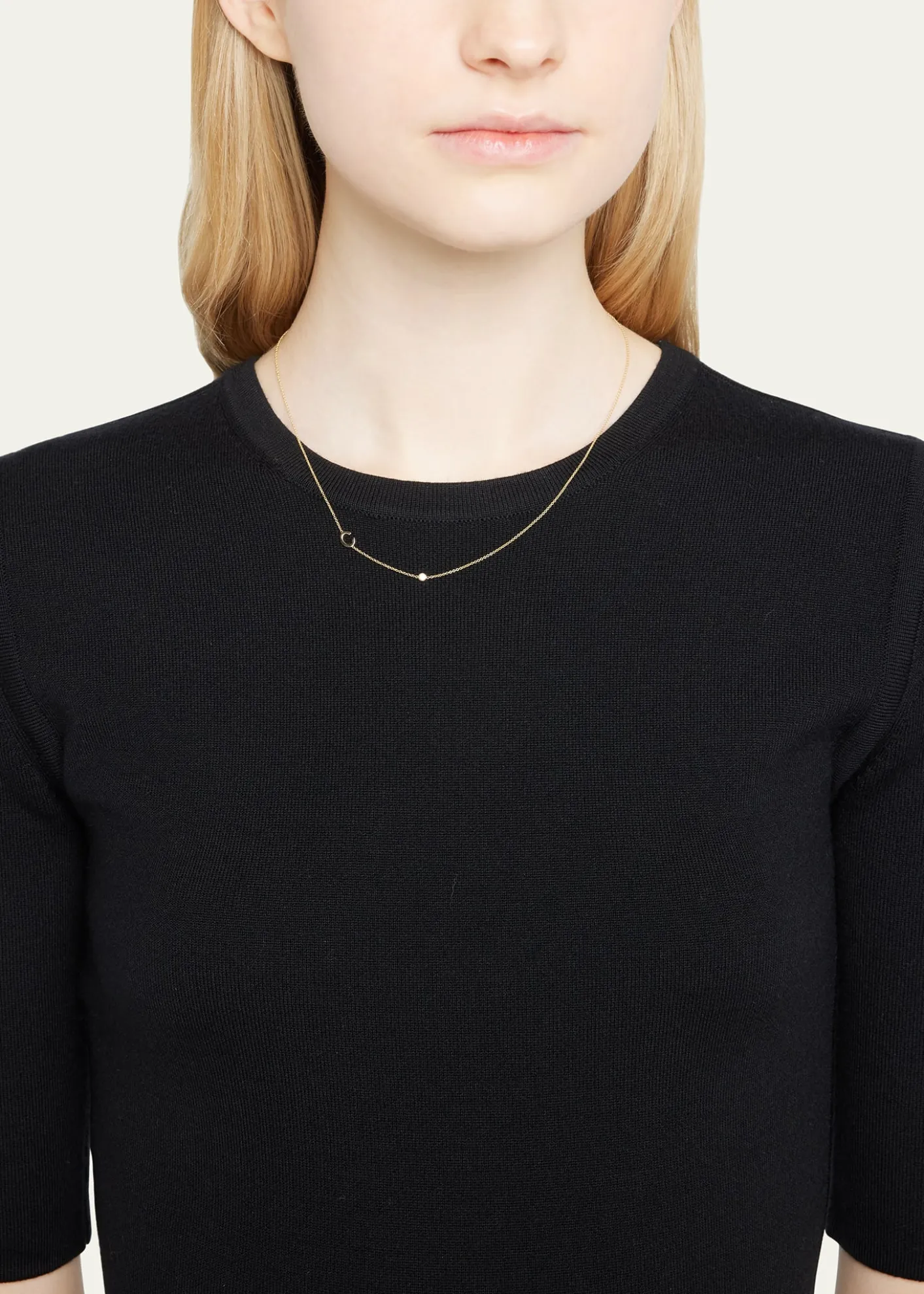 Zoe Lev Jewelry14K Gold Asymmetrical Initial and Bezel Diamond Necklace, 16-18"L